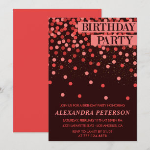 Invitación Glitter Negro Rojo Confeti 79 cumpleaños