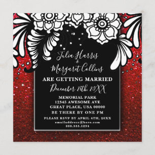 Invitación Glitter Ombre de destellos Rojo Rubí Floral elegan
