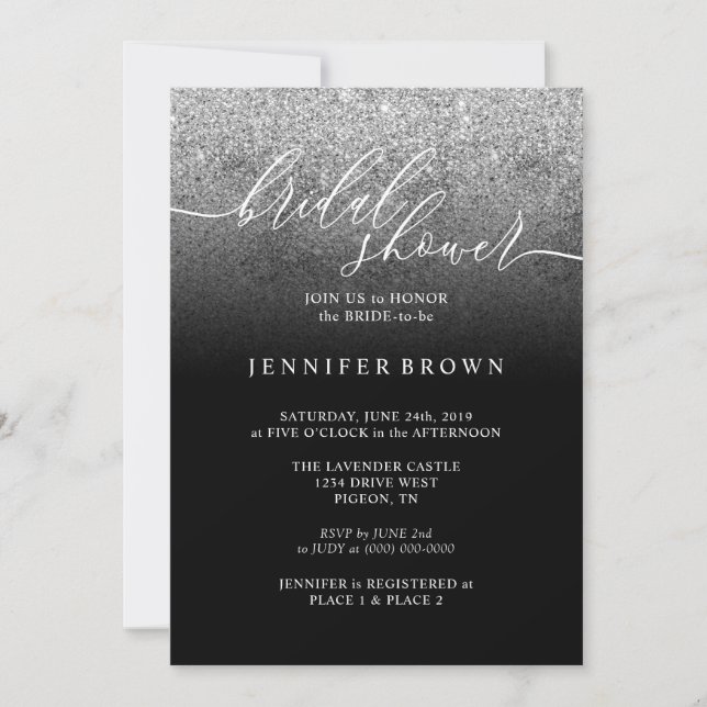 Invitación Glitter Plata SPARKle Firma Despedida de Soltera (Anverso)