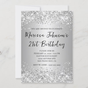 Invitación Glitter Plateado Brillante Gris Ombre