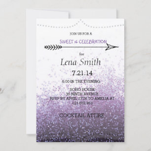 Invitación Glitter Purple Sweet 16 / Fiesta de Cóc