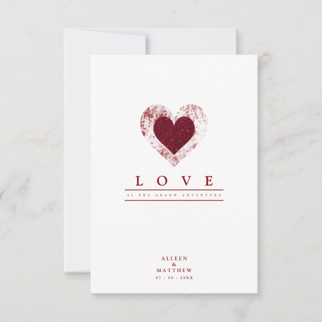 Invitación Glitter Red Heart Romantic Love Quote Wedding (Anverso)