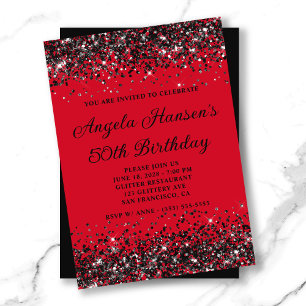 Invitación Glitter Rojo y Negro Cumpleaños 50