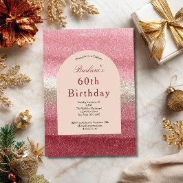 Invitación Glitter Rosa Glam Bling Brillo Cumpleaños 60