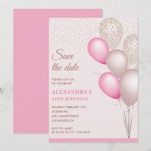 Invitación Glitter Rosa Rojizo Guardar la fecha cumpleaños 42
