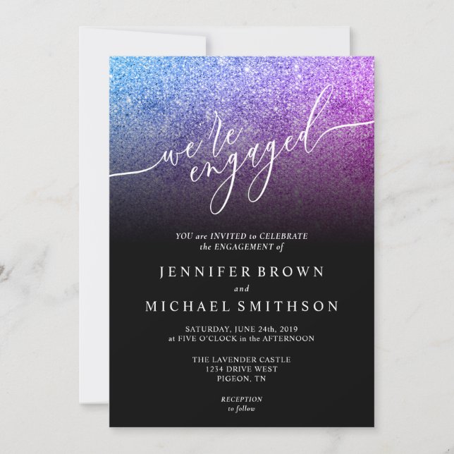 Invitación Glitter Rosa Turquesa SPARKle Firma Comprometida (Anverso)