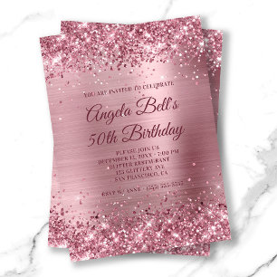 Invitación Glitter rosa y hoja de aluminio cepillado Cumpleañ