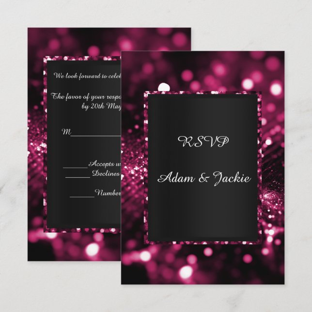 Invitación GLITTER SATIN ELEGANTE LUJO rsvp (Anverso / Reverso)