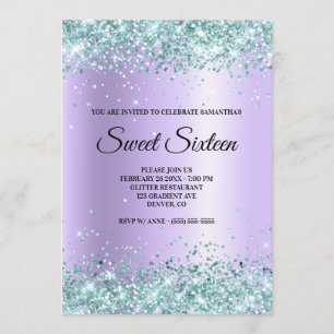 Invitación Glitter Satinado Lavanda Verde Azul Falso Dulces 1
