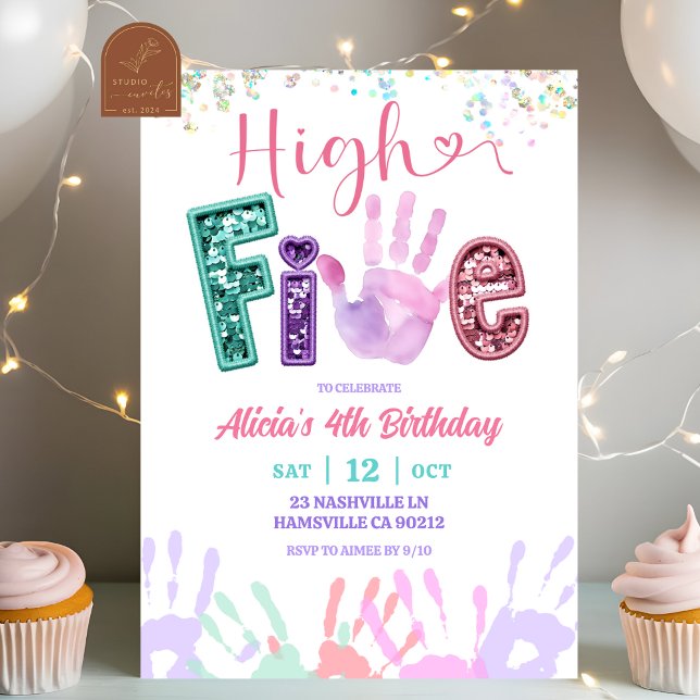 Invitación Glitter Sequin High Five Birthday (Subido por el creador)