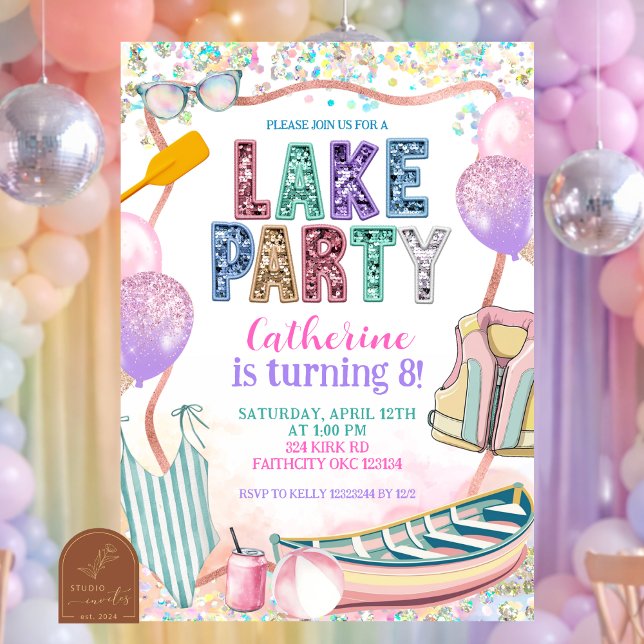 Invitación Glitter Sequin Lake Party Birthday invitation (Subido por el creador)