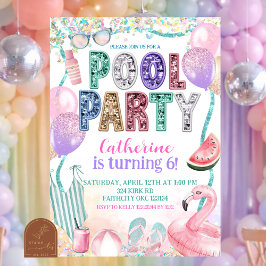Invitación Glitter Sequin Pool Party Birthday invitation
