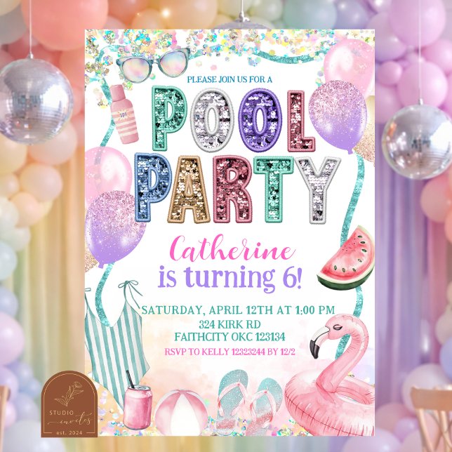 Invitación Glitter Sequin Pool Party Birthday invitation (Subido por el creador)