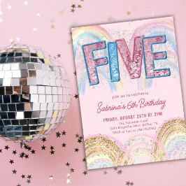 Invitación Glitter Sequin Rainbow 5th Birthday Invitation