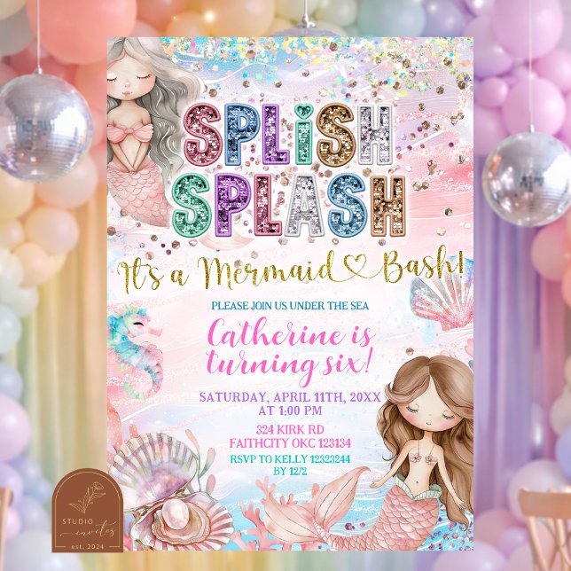 Invitación Glitter Sequin Splish Splash mermaid bash invitati (Subido por el creador)
