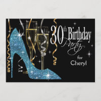 Glitter Stiletto Champagne Cumpleaños 30 bebé azul
