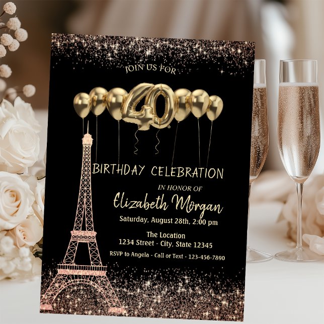 Invitación Glitter Tower Confetti Balloons Cumpleaños 40 (Subido por el creador)