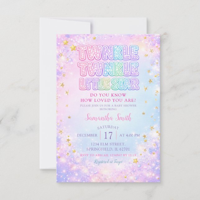 Invitación Glitter Twinkle Twinkle Little Star Baby Shower (Anverso)