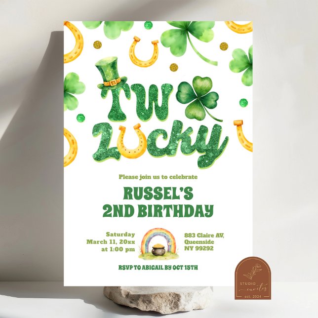 Invitación Glitter Two Lucky St Patrick 2nd Birthday (Subido por el creador)