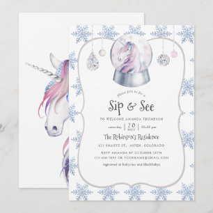 Invitación Glitter Unicornio de Acuarela Navidad Sip and See