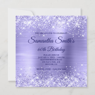 Invitación Glitter y Hojalata Periwinkle Pálido Cumpleaños 60