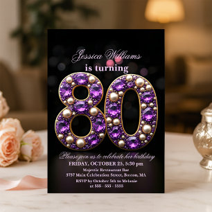 Invitación Glittering Amethyst y Pearl 80 cumpleaños