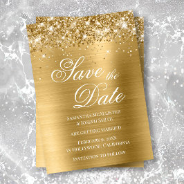 Invitación Glittery Gold Foil Foto Save the Date
