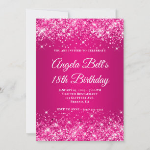 Invitación Glittery Hot Pink Frambuesa Ombre 18 Cumpleaños