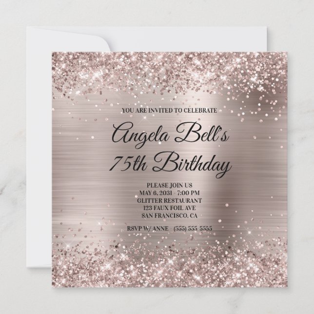 Invitación Glittery Pink Champagne Faux Foil 75th Birthday (Anverso)