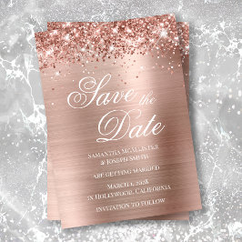 Invitación Glittery Rose Gold Foil Foto Save the Date