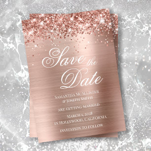 Invitación Glittery Rose Gold Foil Foto Save the Date