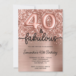 Invitación Glittery Rose Gold Glam 40 y Fabulosa