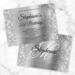 Invitación Glittery Silver Fancy Monogram 21st Birthday<br><div class="desc">Create your own fancy monogram stylish milestone 21st birthday celebration horizontal format 5x7 invitation for her. Decorative faux sparkly silver glitter graphics border the edges on a faux silvery grey metallic style foil digital art. Customize the invitation and monogram font colors or styles. You can also delete any text template...</div>