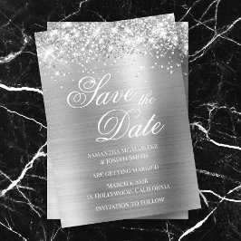 Invitación Glittery Silver Foil Foto Save the Date