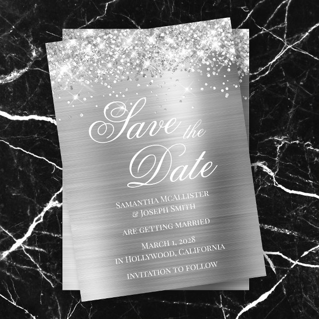 Invitación Glittery Silver Foil Foto Save the Date (Subido por el creador)