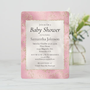 Invitación Glitz Baby Shower, Purpurina de Oro Blanco Perla R