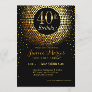 Invitación Glitz Bling Confetti 40º cumpleaños   negro dorado