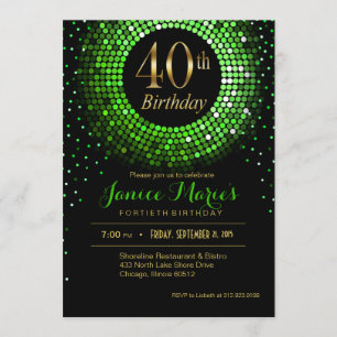 Invitación Glitz Bling Confetti 40 cumpleaños  Oro verde
