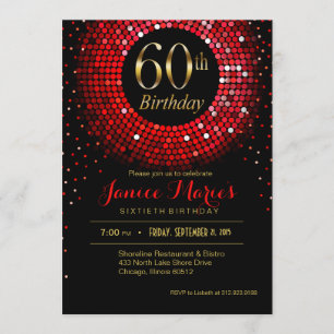 Invitación Glitz Bling Confetti 60 cumpleaños negro dorado ro