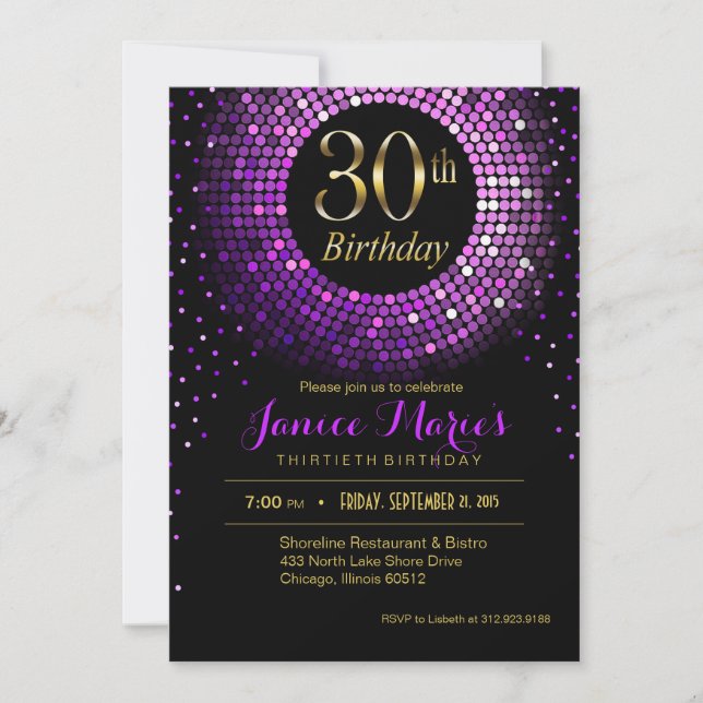 Invitación Glitz Bling Confetti cumpleaños número 30 | oro pú (Anverso)