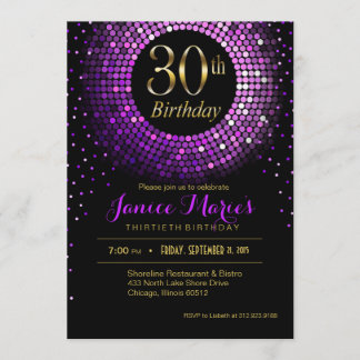 Invitación Glitz Bling Confetti cumpleaños número 30 | oro pú