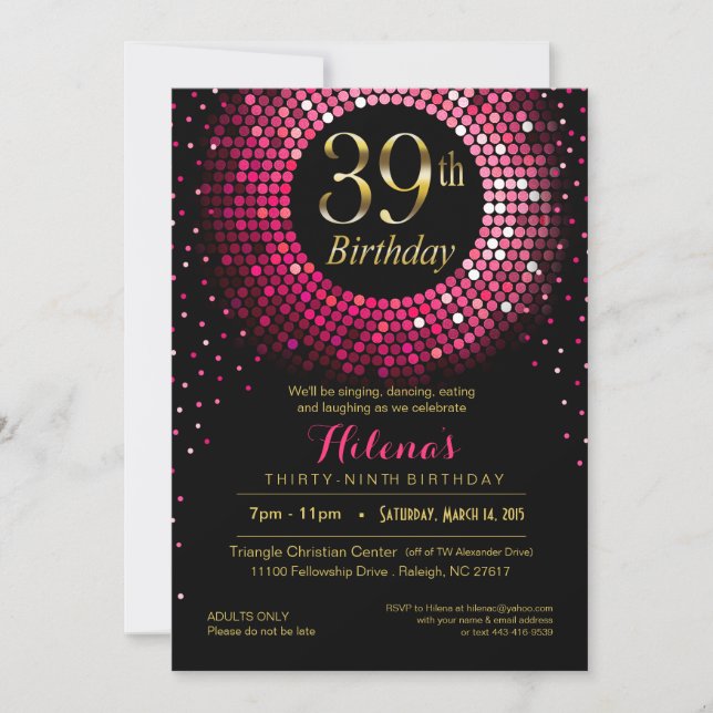 Invitación Glitz Bling Confetti cumpleaños número 39 | oro de (Anverso)