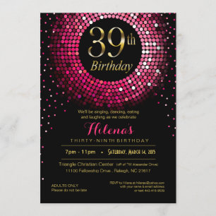 Invitación Glitz Bling Confetti cumpleaños número 39   oro de
