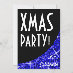 Invitación Glitz Dark Blue curva negra "Fiesta de Navidad!"
