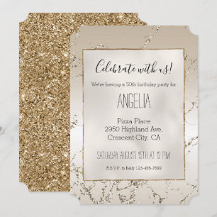 Invitación Glitz de Mármol Ombre blanco y oro dorado