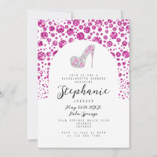 Invitación Glitz & Glam Diamantes rosas Fiesta de Bachelorett