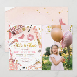 Invitación Glitz Glam Glamor Fiesta Spa Chica Makeup Cumpleañ