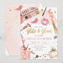 Invitación Glitz Glam Glamor Spa Fiesta Chica Makeup Cumpleañ