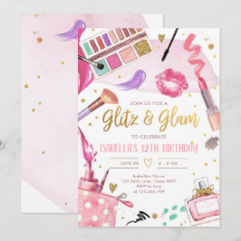 Invitación Glitz Glam Glamor Spa Fiesta Chica Makeup Cumpleañ