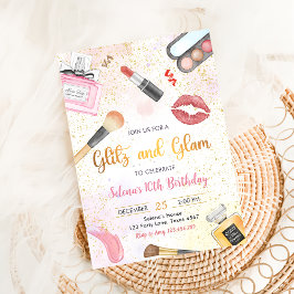 Invitación Glitz Glam Glamor Spa Fiesta Chica Makeup Cumpleañ